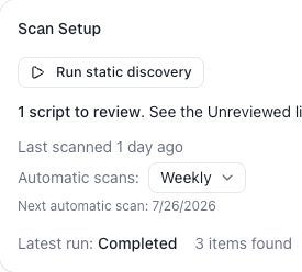 Completed static discovery scan card showing the latest run.